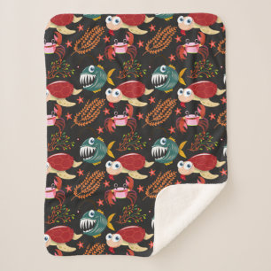 Aquatic animals pattern ocean underwater life 30 sherpa blanket