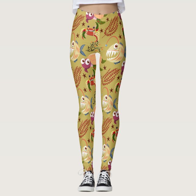 Aquatic animals pattern | ocean underwater life 31 leggings (Front)