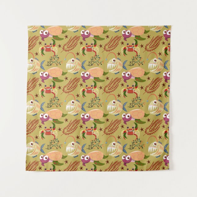 Aquatic animals pattern | ocean underwater life 31 tapestry (Front)