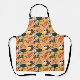 Aquatic animals pattern ocean underwater life 32 apron