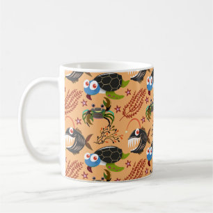 Aquatic animals pattern ocean underwater life 32 coffee mug