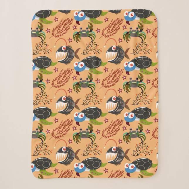Aquatic animals pattern | ocean underwater life 32 sherpa blanket (Front)