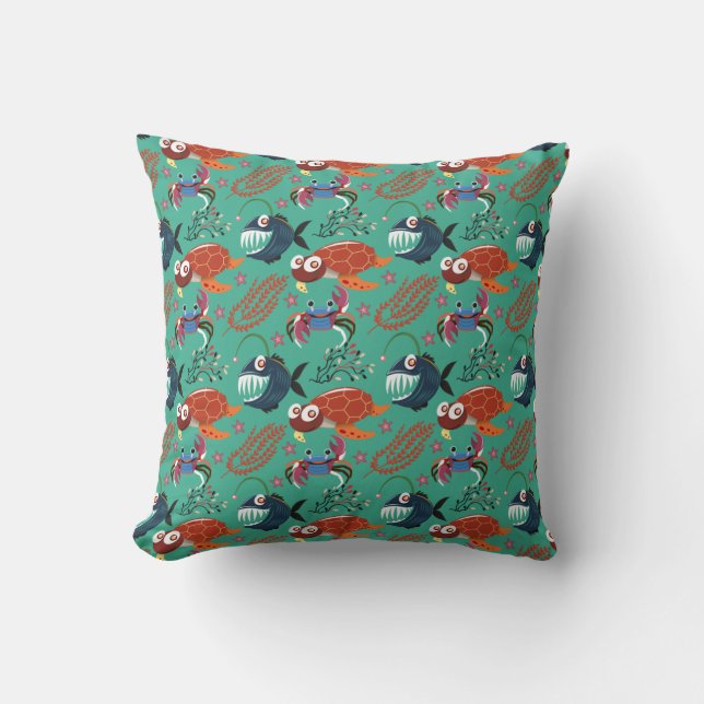 Aquatic animals pattern | ocean underwater life 33 cushion (Front)