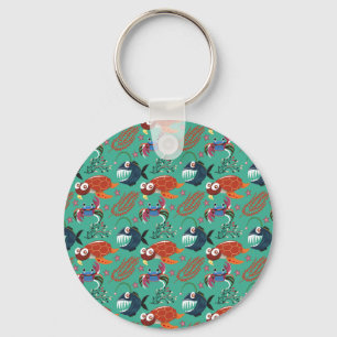 Aquatic animals pattern ocean underwater life 33 key ring