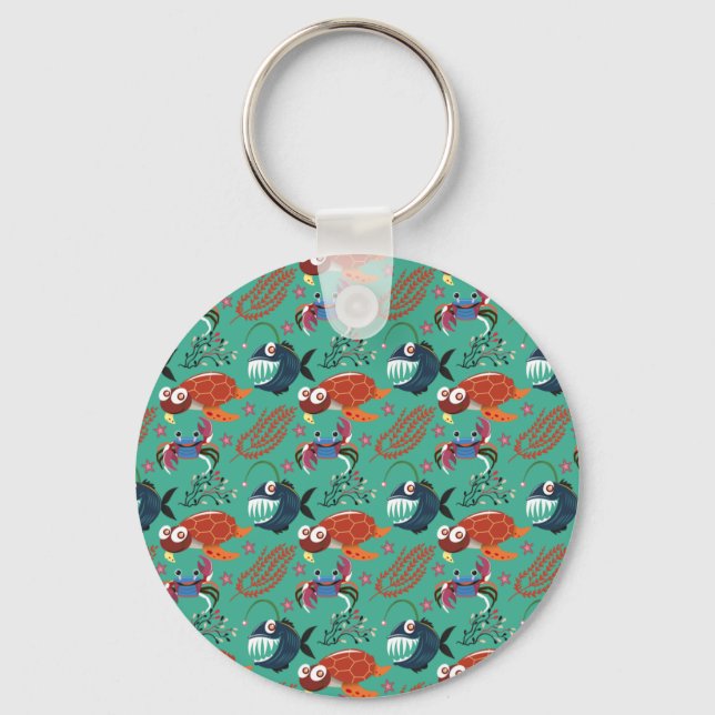 Aquatic animals pattern | ocean underwater life 33 key ring (Front)