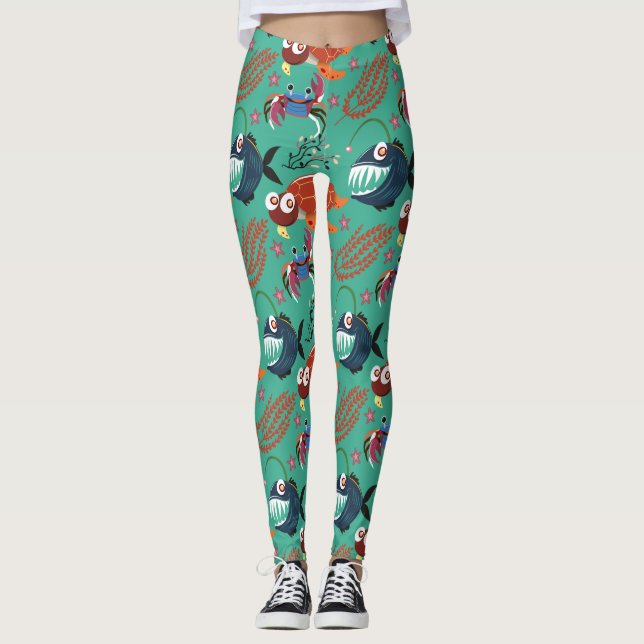 Aquatic animals pattern | ocean underwater life 33 leggings (Front)
