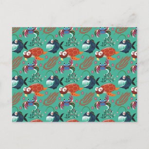 Aquatic animals pattern   ocean underwater life 33 postcard