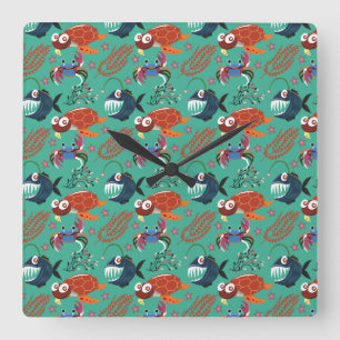 Aquatic animals pattern ocean underwater life 33 square wall clock