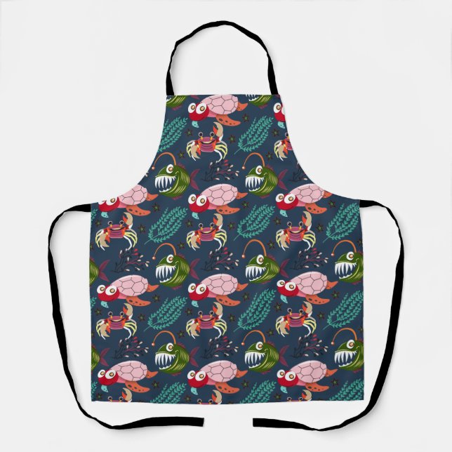 Aquatic animals pattern | ocean underwater life 34 apron (Front)