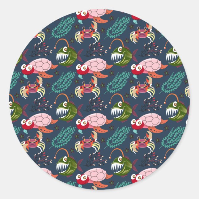Aquatic animals pattern | ocean underwater life 34 classic round sticker (Front)
