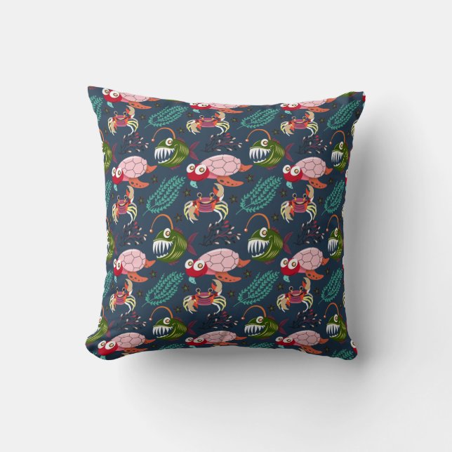 Aquatic animals pattern | ocean underwater life 34 cushion (Front)