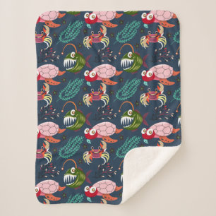 Aquatic animals pattern   ocean underwater life 34 sherpa blanket