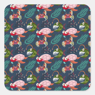 Aquatic animals pattern   ocean underwater life 34 square sticker