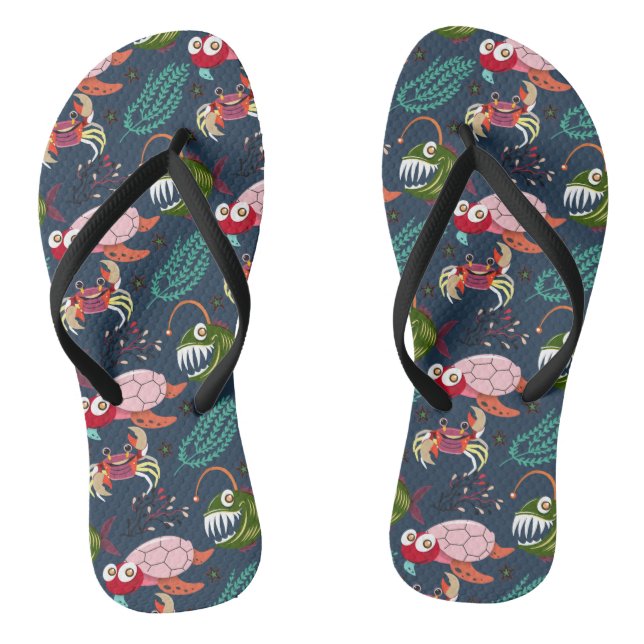 Aquatic animals pattern | ocean underwater life 34 thongs (Footbed)