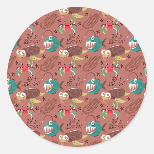 Aquatic animals pattern | ocean underwater life 35 classic round sticker (Front)