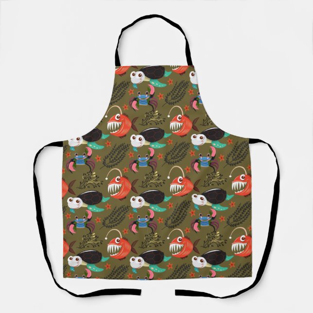 Aquatic animals pattern | ocean underwater life 36 apron (Front)