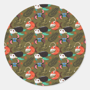 Aquatic animals pattern ocean underwater life 36 classic round sticker