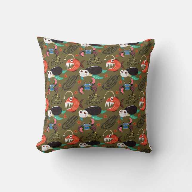 Aquatic animals pattern | ocean underwater life 36 cushion (Front)