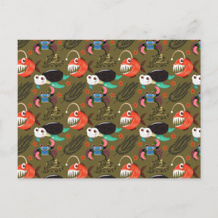 Aquatic animals pattern ocean underwater life 36 postcard