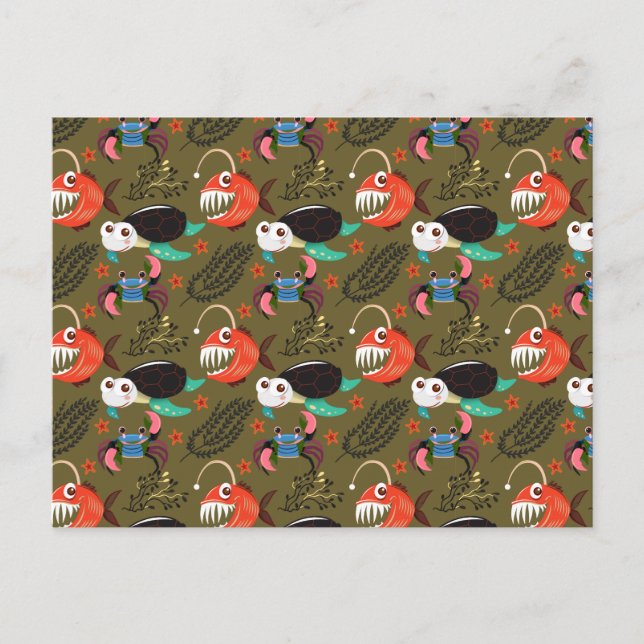 Aquatic animals pattern | ocean underwater life 36 postcard (Front)