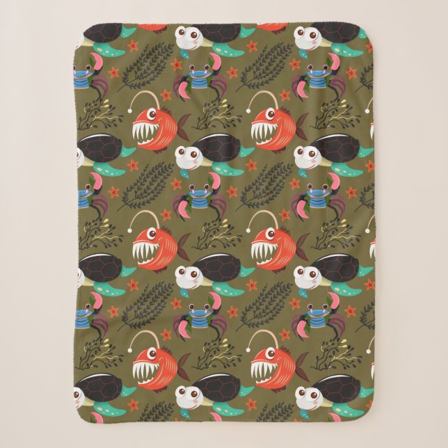 Aquatic animals pattern | ocean underwater life 36 sherpa blanket (Front)