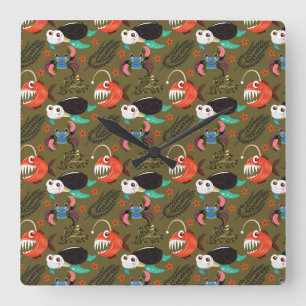 Aquatic animals pattern   ocean underwater life 36 square wall clock