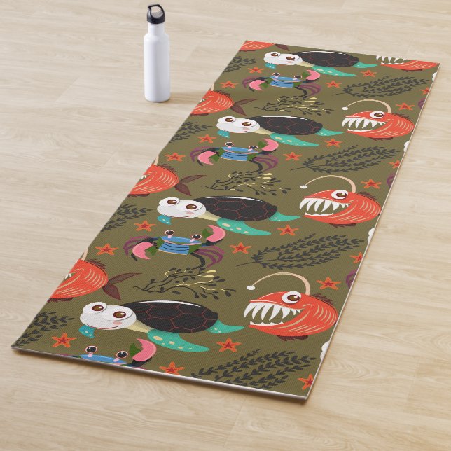 Aquatic animals pattern | ocean underwater life 36 yoga mat (In Situ)