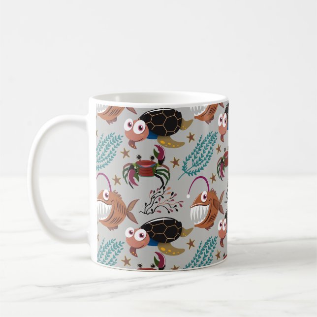 Aquatic animals pattern | ocean underwater life 37 coffee mug (Left)