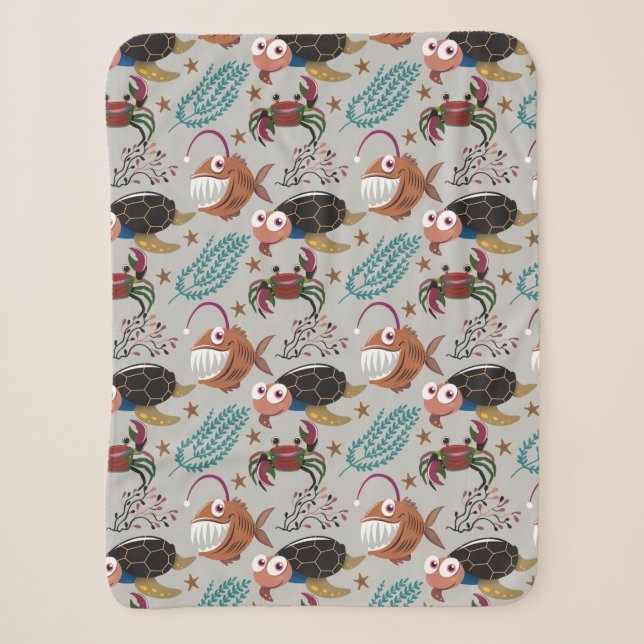 Aquatic animals pattern | ocean underwater life 37 sherpa blanket (Front)