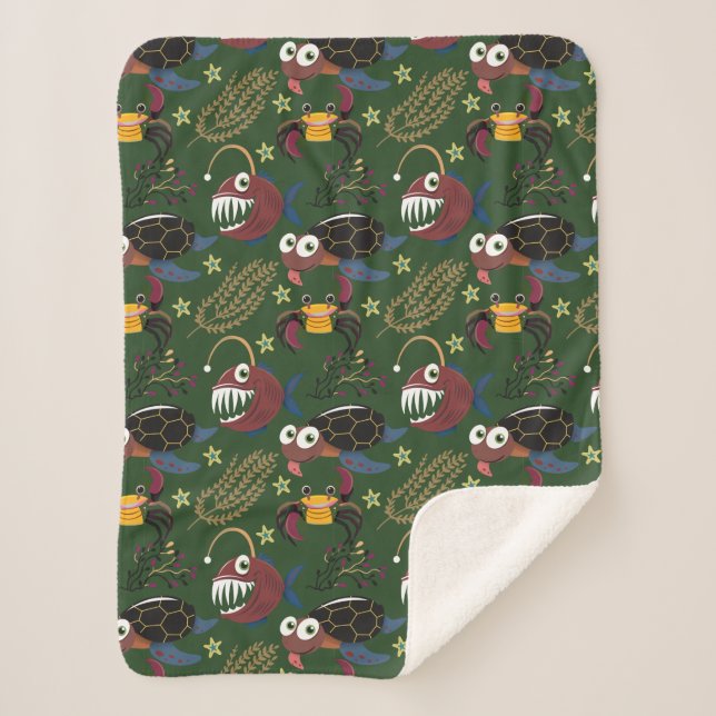 Aquatic animals pattern | ocean underwater life 38 sherpa blanket (Front)
