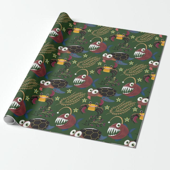 Aquatic animals pattern | ocean underwater life 38 wrapping paper (Unrolled)