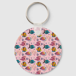 Aquatic animals pattern ocean underwater life 3 key ring
