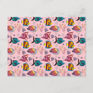Aquatic animals pattern   ocean underwater life 3 postcard