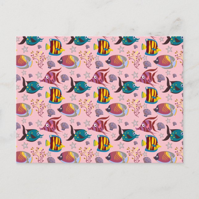 Aquatic animals pattern | ocean underwater life 3 postcard (Front)
