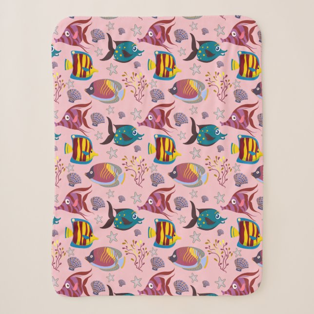 Aquatic animals pattern | ocean underwater life 3 sherpa blanket (Front)