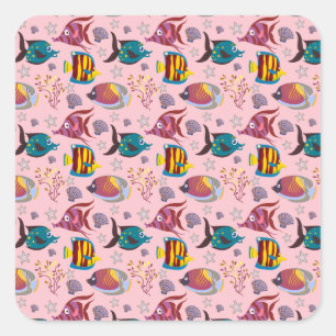Aquatic animals pattern ocean underwater life 3 square sticker