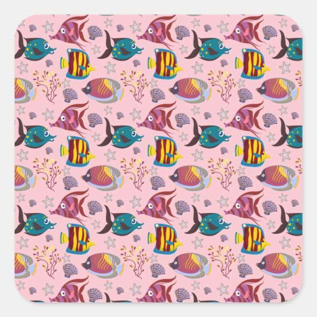 Aquatic animals pattern | ocean underwater life 3 square sticker (Front)