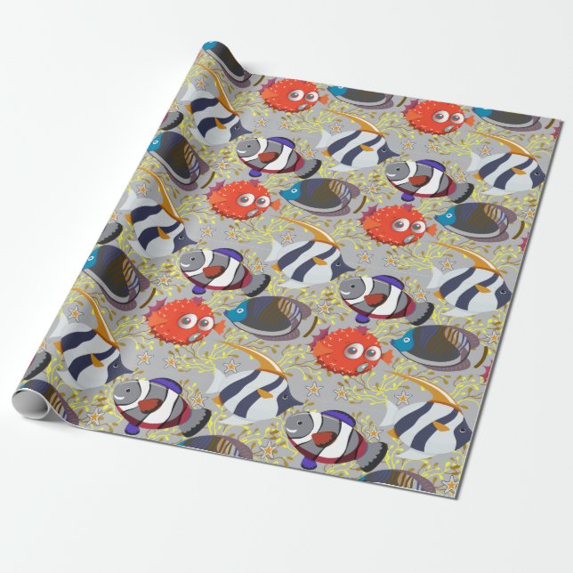Aquatic animals pattern | ocean underwater life 40 wrapping paper (Unrolled)