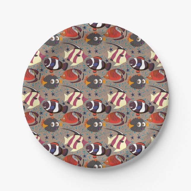 Aquatic animals pattern | ocean underwater life 41 paper plate (Front)