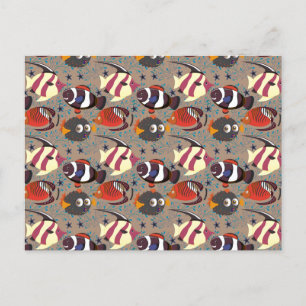 Aquatic animals pattern   ocean underwater life 41 postcard