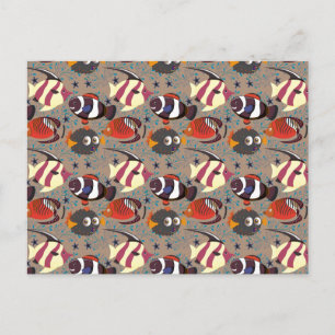 Aquatic animals pattern ocean underwater life 41 postcard