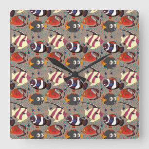 Aquatic animals pattern   ocean underwater life 41 square wall clock