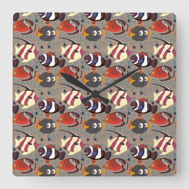 Aquatic animals pattern | ocean underwater life 41 square wall clock (Front)