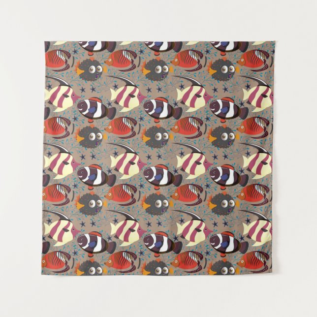 Aquatic animals pattern | ocean underwater life 41 tapestry (Front)