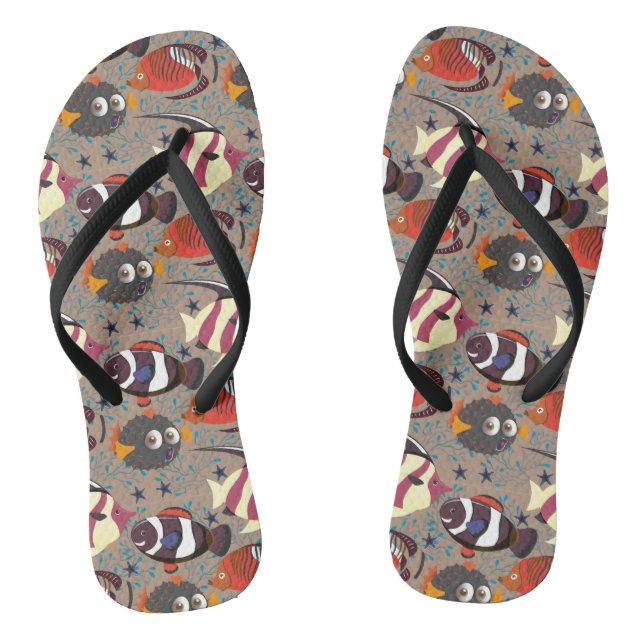 Aquatic animals pattern | ocean underwater life 41 thongs (Footbed)