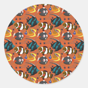 Aquatic animals pattern ocean underwater life 42 classic round sticker