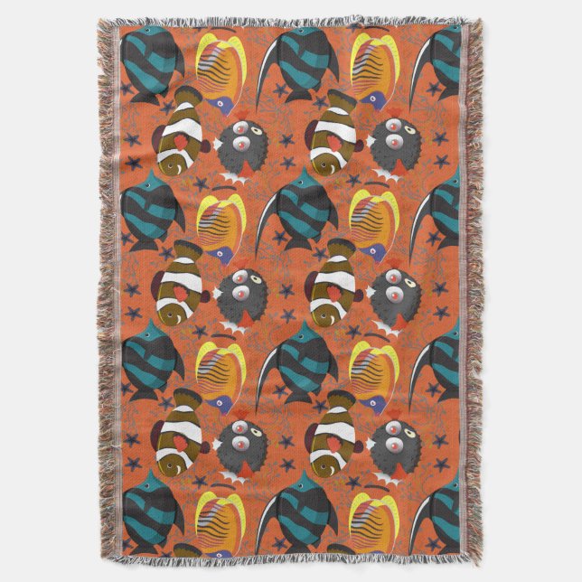 Aquatic animals pattern | ocean underwater life 42 throw blanket (Front Vertical)
