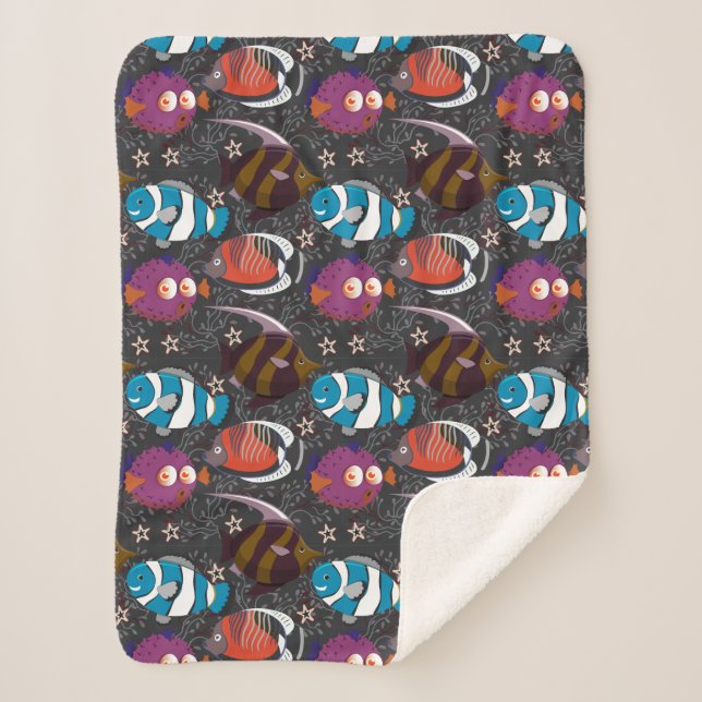 Aquatic animals pattern | ocean underwater life 43 sherpa blanket (Front)