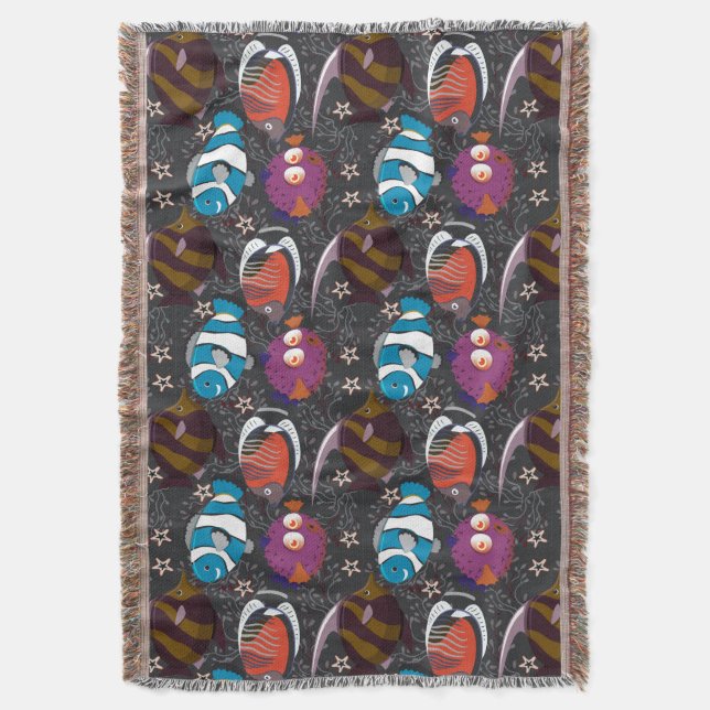 Aquatic animals pattern | ocean underwater life 43 throw blanket (Front Vertical)