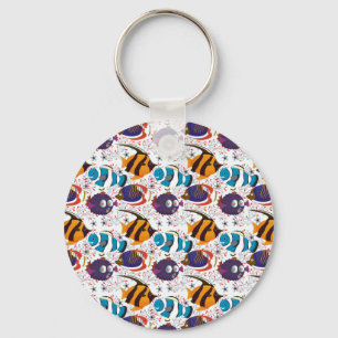Aquatic animals pattern ocean underwater life 44 key ring